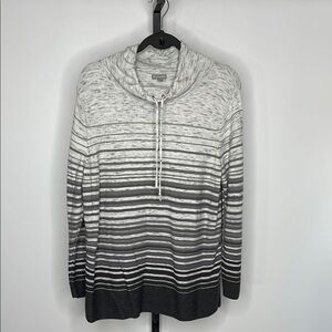 T by Talbots Sweater Women's Ombre Stripe Gray Knit Funnel Neck Sz XL Petite